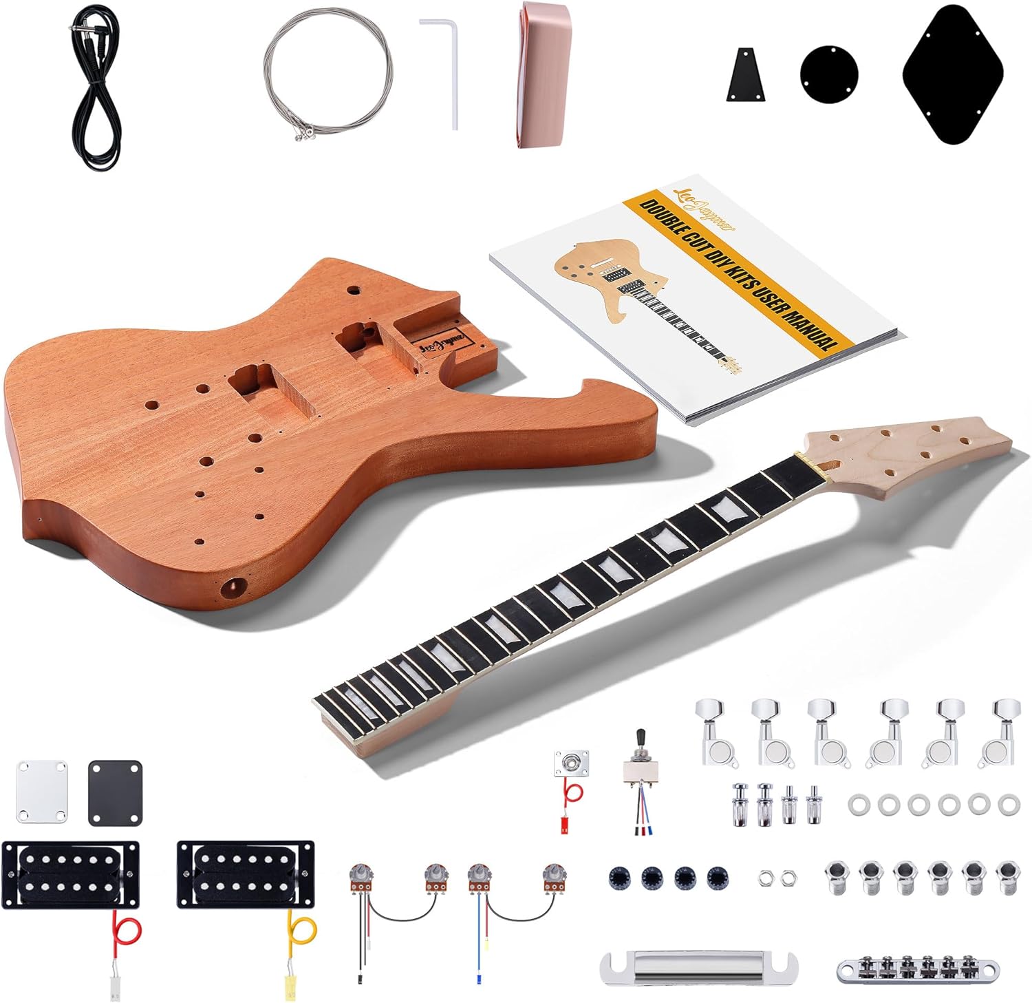 Leo Jaymz DIY Electric Guitar Kits with Mahogany Body and Maple Neck - Ebony Fingerboard and All Components Included (PS)