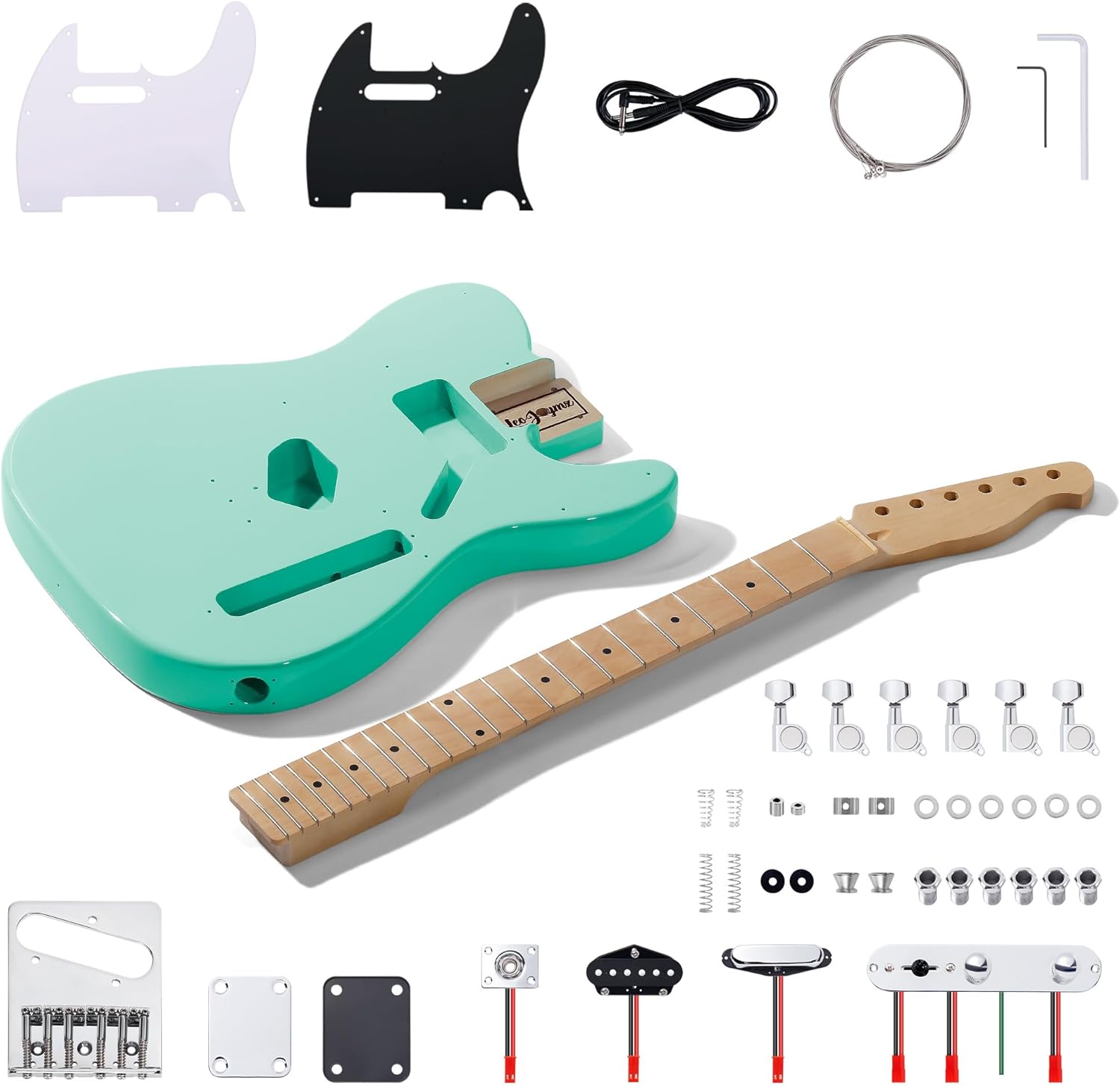 Leo Jaymz DIY TL Style Electric Guitar Kits,Spray-painted Mahogany Body,Maple Neck, including all Components (TL Surf Green)