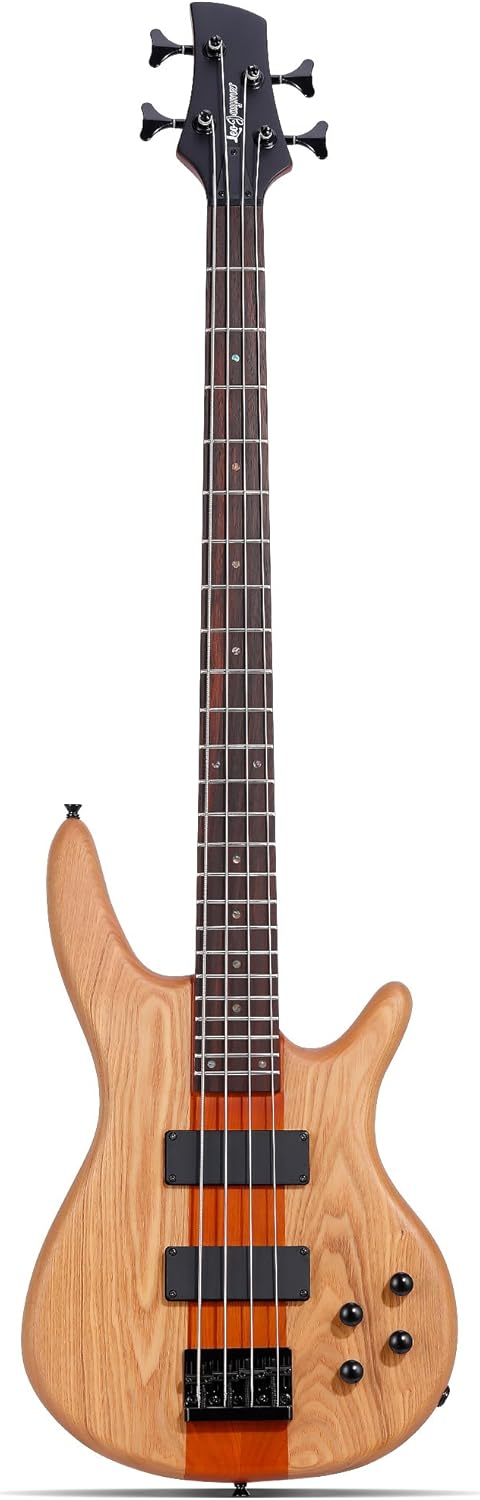 Leo Jaymz LB-400 Series 4 String 34&rdquo; Scale Electric Bass Guitar, 24 Frets, Ash Body, Maple Neck, Rosewood Frets, H-H Pickups, Matte Finish (LB Nature)