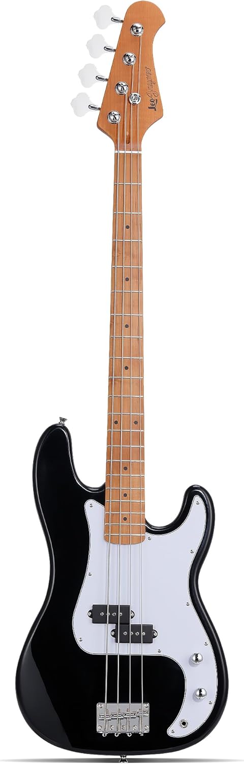Leo Jaymz PB-400 4 String 34&rdquo; Scale Electric P Bass Guitar, Mahogany Body, Maple Fingerboard, Roasted Maple Neck, Split-coil Pickup, Classic Design for Beginners (PB Black)