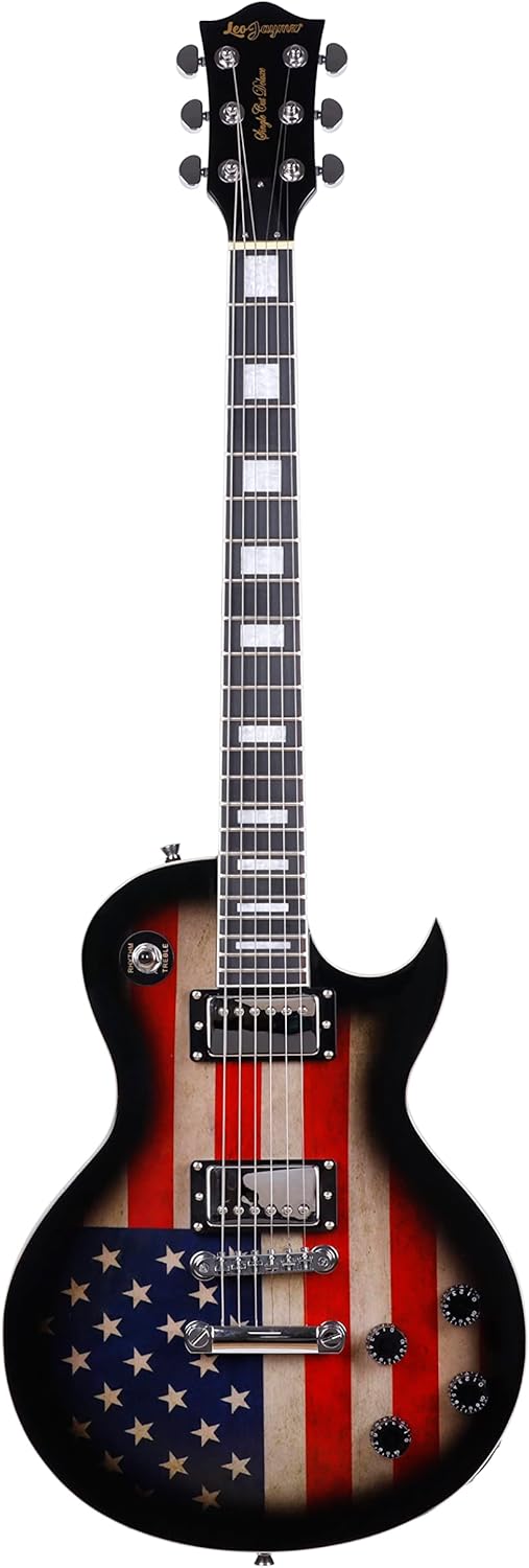 Leo Jaymz Full Size Single Cut Electric Guitar -Mahogany body，Mahogany neck on C+U shape， with Amazing US Flag Sticker on Arched Top (US Flag)